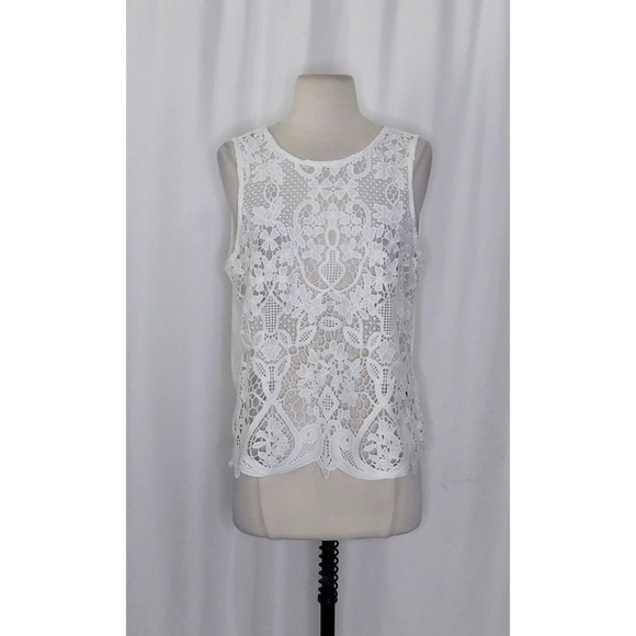 Anthropologie JAMES COVIELLO White Martigues Lace Shell Tank Top Linen Medium - Picture 3 of 14